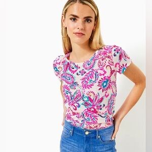 Lilly Pulitzer Etta Scoop Neck Top Size Small Coconut Flitting About